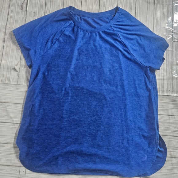 Asics Tops - Asics Womens Blue Heathered Short Sleeve Athletic Training Top Mesh Back 12851